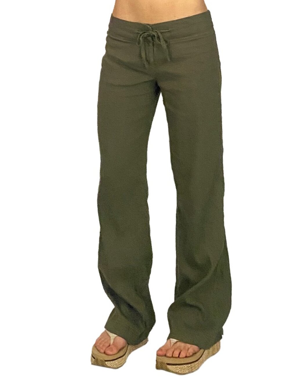 bebe 2000s olive green low rise linen pants